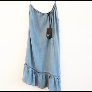 NWT PAIGE. Chambray One Shoulder Tie  Mini Dress